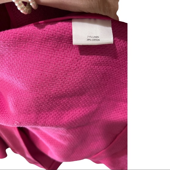 EILEEN FISHER HOT PINK LINEN BLEND COLLARED OPEN FRONT BLAZER JACKET SIZE MEDIUM - Picture 11 of 16